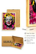 Doğal Ahşap Çerçeveli Sarı-Pembe Grafik Desenli Tablo - Pop Art | huhu1923