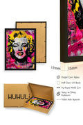 Doğal Ahşap Çerçeveli Sarı-Pembe Grafik Desenli Tablo - Pop Art | huhu1923