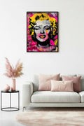 Doğal Ahşap Çerçeveli Sarı-Pembe Grafik Desenli Tablo - Pop Art | huhu1923
