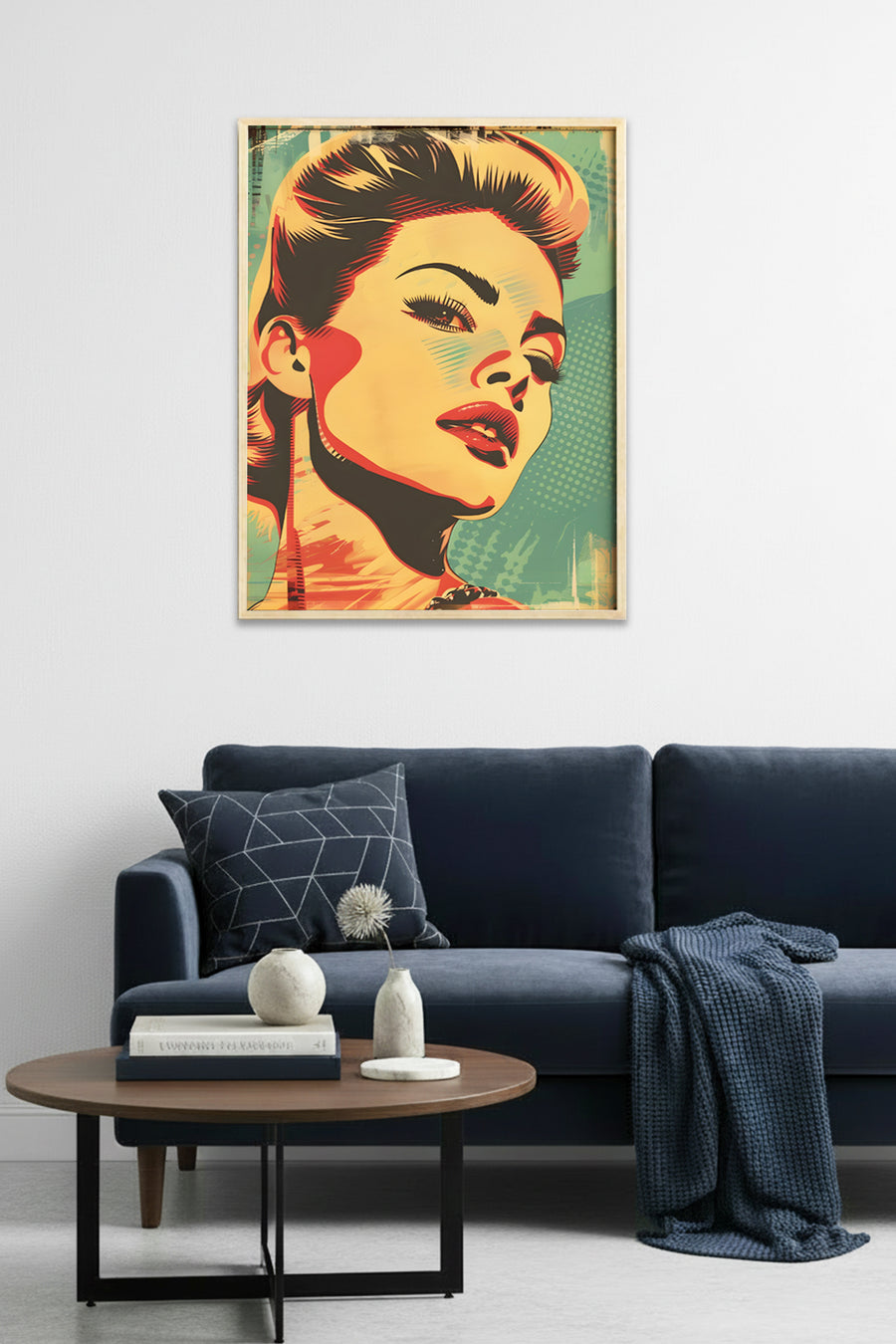 Doğal Ahşap Çerçeveli Pop Art Portre Tablo - Sarı Kırmızı Tonlar | huhu1941