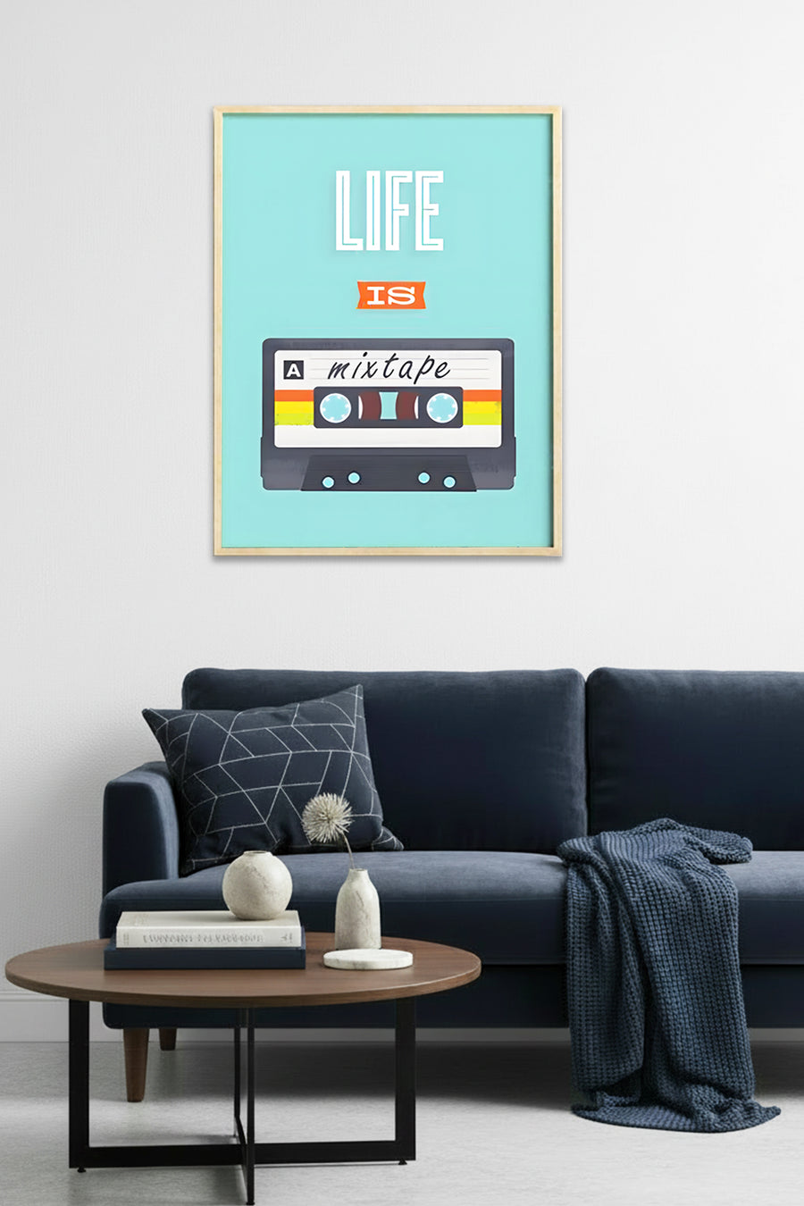 Doğal Ahşap Çerçeveli Retro Desenli Tablo - Müzik Temalı | huhu1944