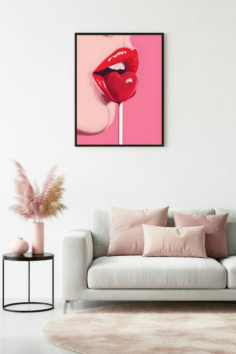 Doğal Ahşap Çerçeveli Kırmızı Dudak Desenli Tablo - Pop Art Tarzı | huhu1955