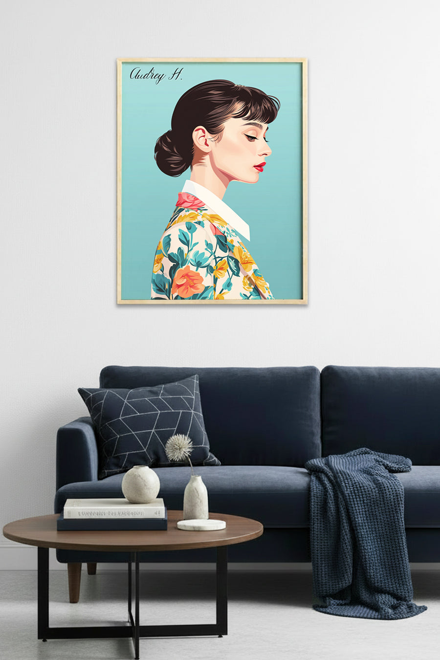 Doğal Ahşap Çerçeveli Çiçek Desenli Tablo - Retro Tonlar | huhu1958