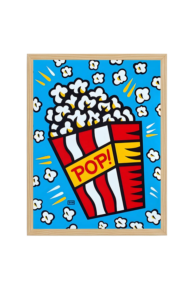 Doğal Ahşap Çerçeveli Popcorn Desenli Tablo - Kırmızı-Sarı Sinema | huhu1960