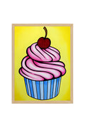 Doğal Ahşap Çerçeveli Tatlı Cupcake Desenli Tablo - Pembe Kırmızı | huhu1967