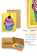 Doğal Ahşap Çerçeveli Tatlı Cupcake Desenli Tablo - Pembe Kırmızı | huhu1967