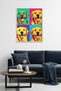 Doğal Ahşap Çerçeveli Pop Art Köpek Tablo - Canlı Tonlar | huhu1974