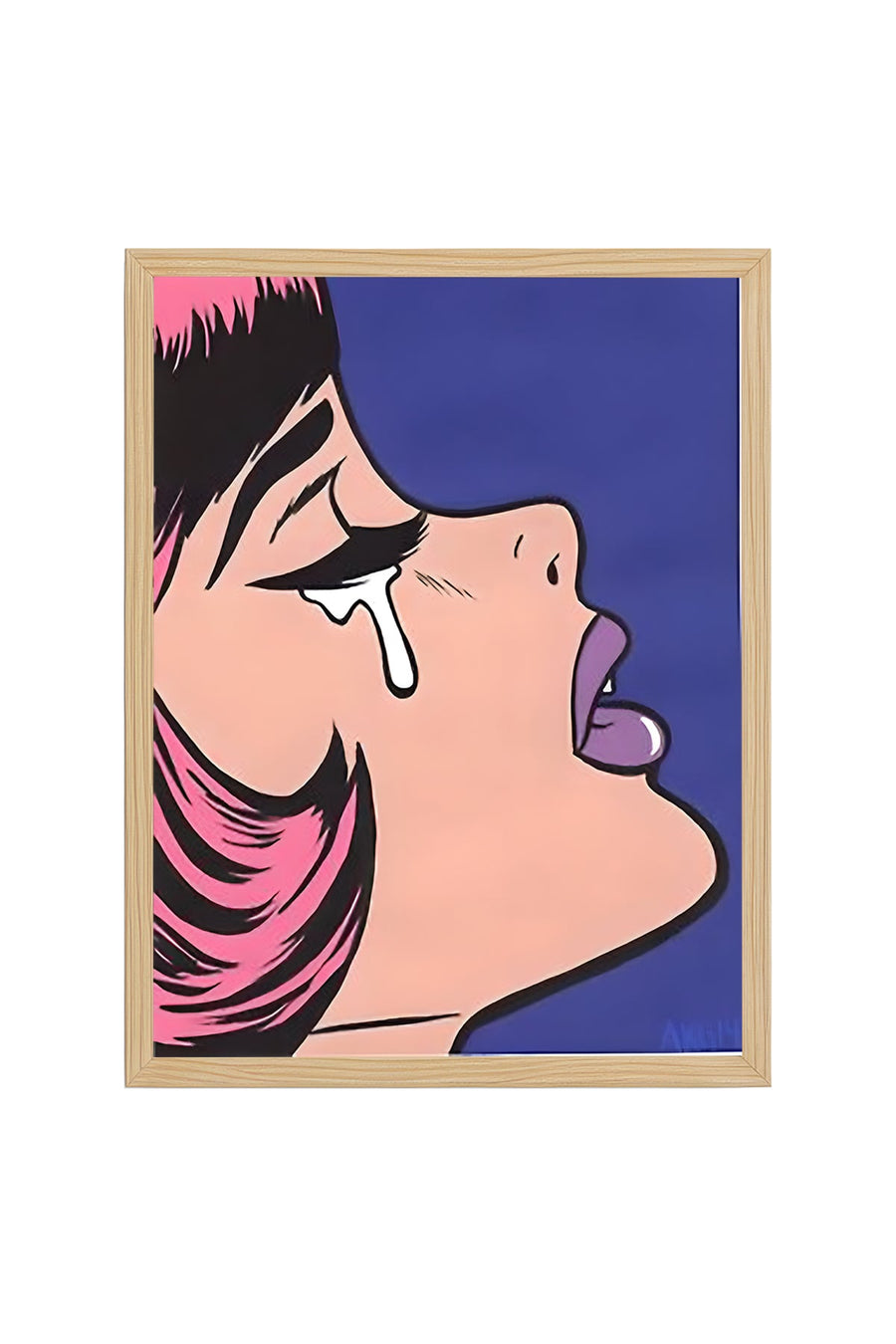 Doğal Ahşap Çerçeveli Duygusal Karikatür Tablo - Mavi Tonlar | huhu1978