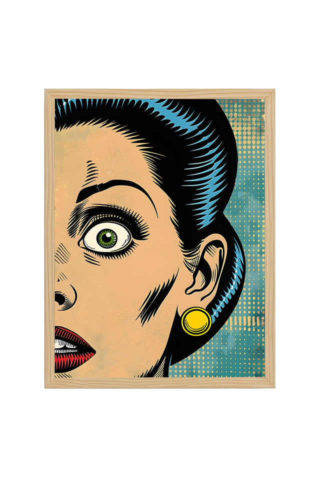 Doğal Ahşap Çerçeveli Pop Art Desenli Portre Tablo - Vintage | huhu1995