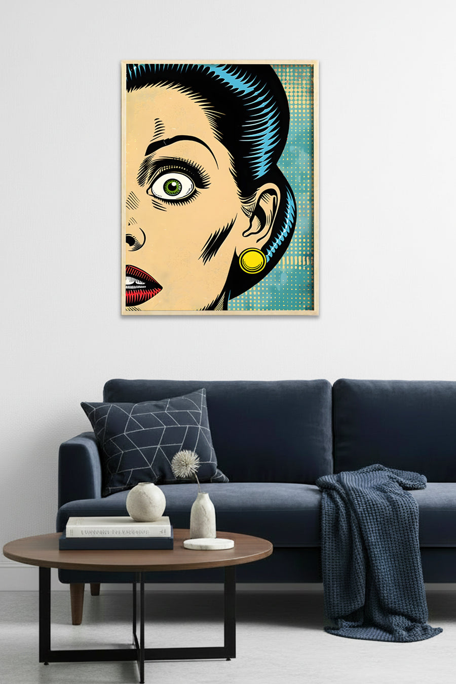 Doğal Ahşap Çerçeveli Pop Art Desenli Portre Tablo - Vintage | huhu1995
