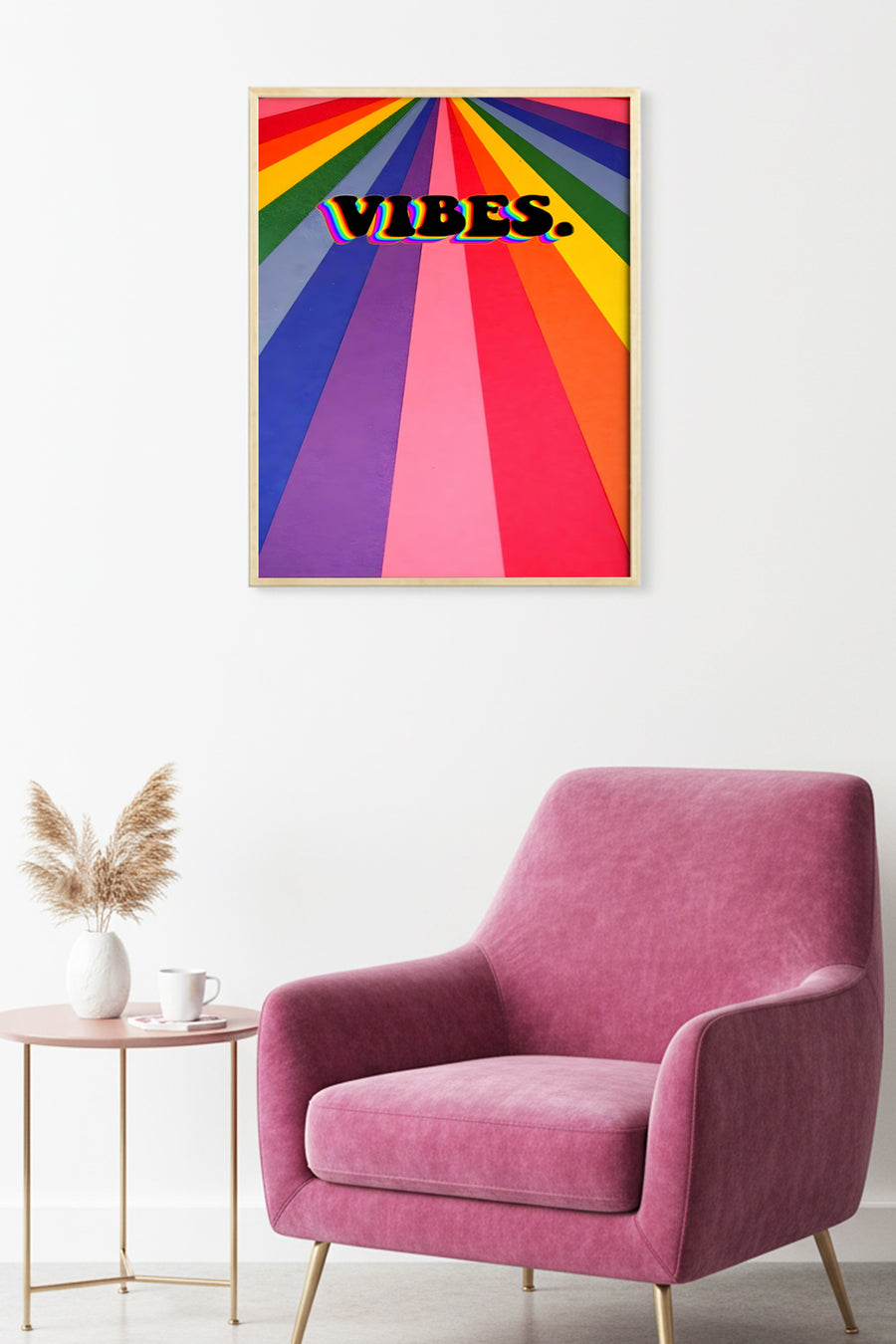 Doğal Ahşap Çerçeveli Gökkuşağı Desenli Tablo - Pop Art | huhu1996