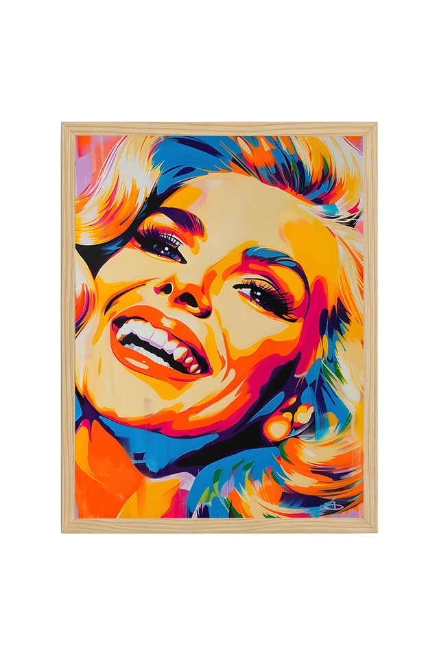 Doğal Ahşap Çerçeveli Pop Art Portre Tablo - Canlı Tonlar | huhu2002