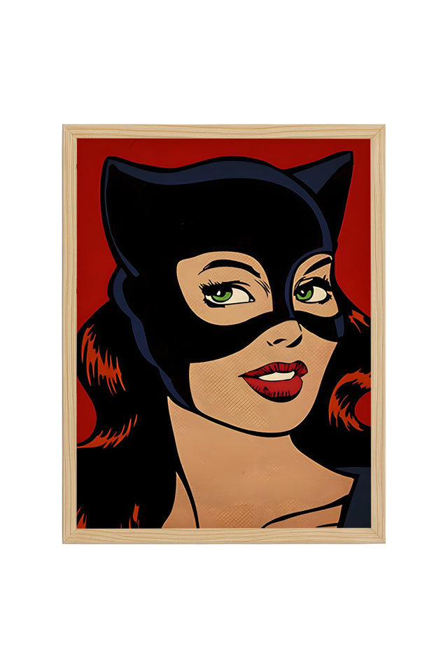 Doğal Ahşap Çerçeveli Pop Art Portre Tablo - Siyah Kırmızı | huhu2003