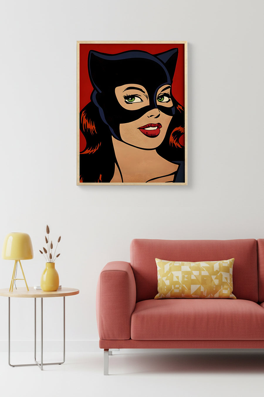 Doğal Ahşap Çerçeveli Pop Art Portre Tablo - Siyah Kırmızı | huhu2003