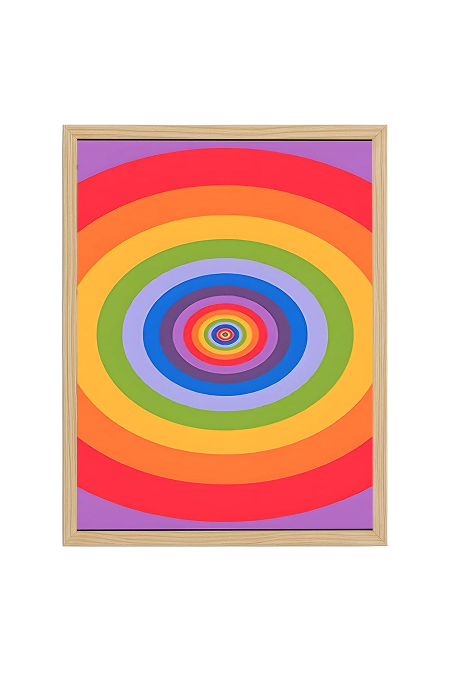 Doğal Ahşap Çerçeveli Gökkuşağı Geometrik Desenli Tablo - Canlı Tonlar | huhu2006