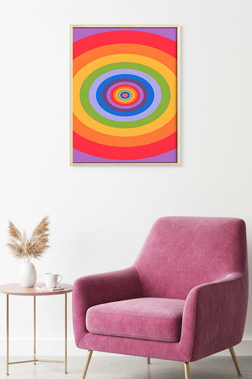 Doğal Ahşap Çerçeveli Gökkuşağı Geometrik Desenli Tablo - Canlı Tonlar | huhu2006
