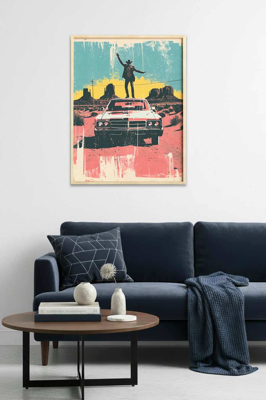 Doğal Ahşap Çerçeveli Western Pop Art Tablo - Retro Tonlar | huhu2019