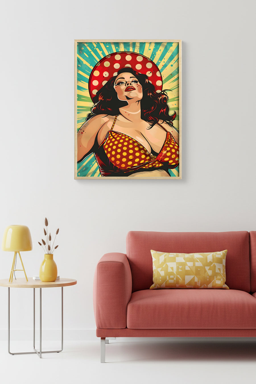 Doğal Ahşap Çerçeveli Pop Art Desenli Tablo - Retro Canlı Tonlar | huhu2024