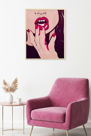Doğal Ahşap Çerçeveli Pop Art Desenli Tablo - Kırmızı Tonlar | huhu2035