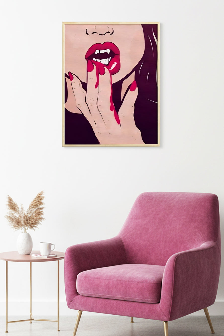 Doğal Ahşap Çerçeveli Pop Art Desenli Tablo - Kırmızı Tonlar | huhu2035