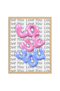 Doğal Ahşap Çerçeveli Retro Tablo - Pembe Mavi Love You Bubble Desenli | huhu2071