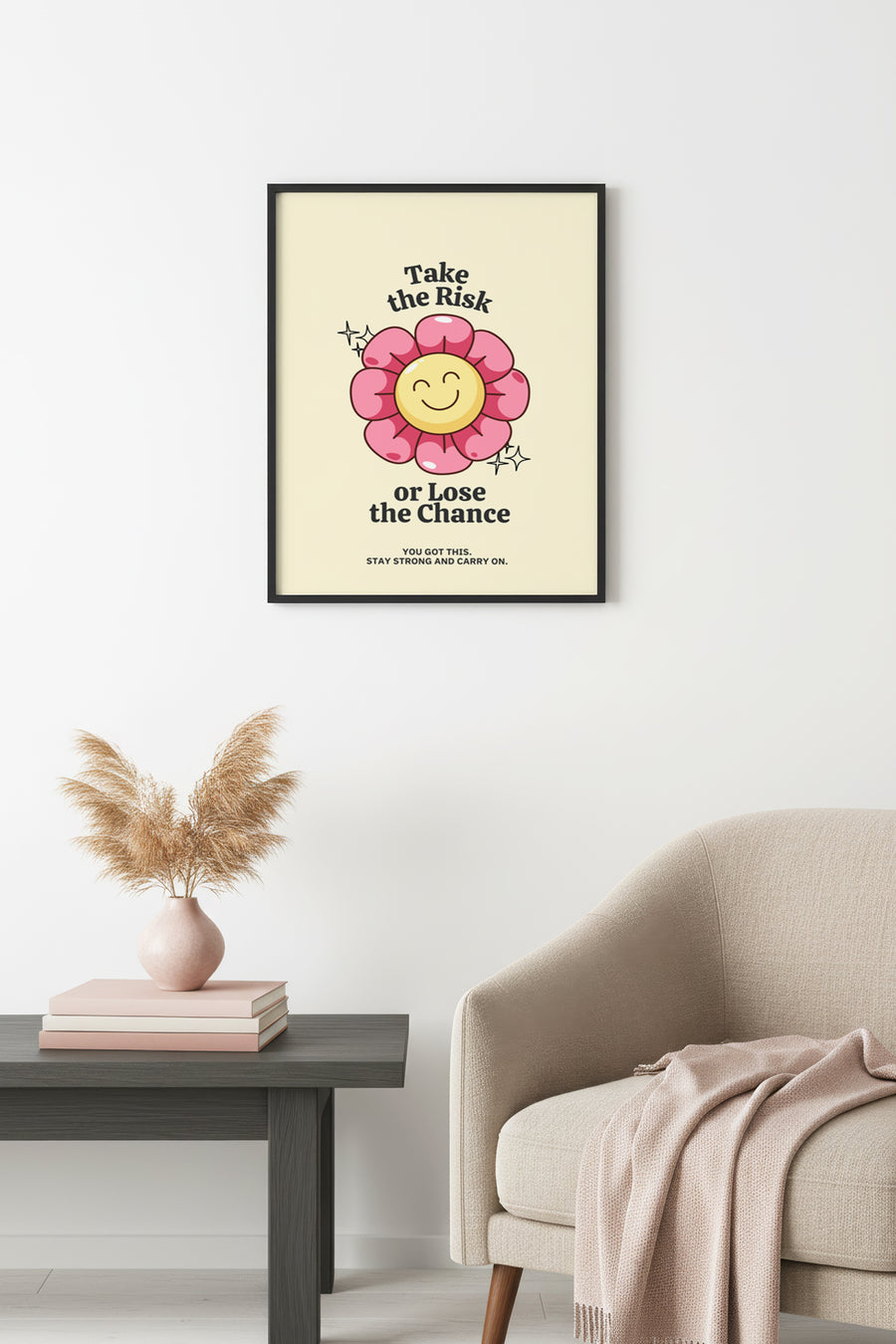Doğal Ahşap Çerçeveli Retro Çiçekli Tablo - Motivasyonel Sözler | huhu2075