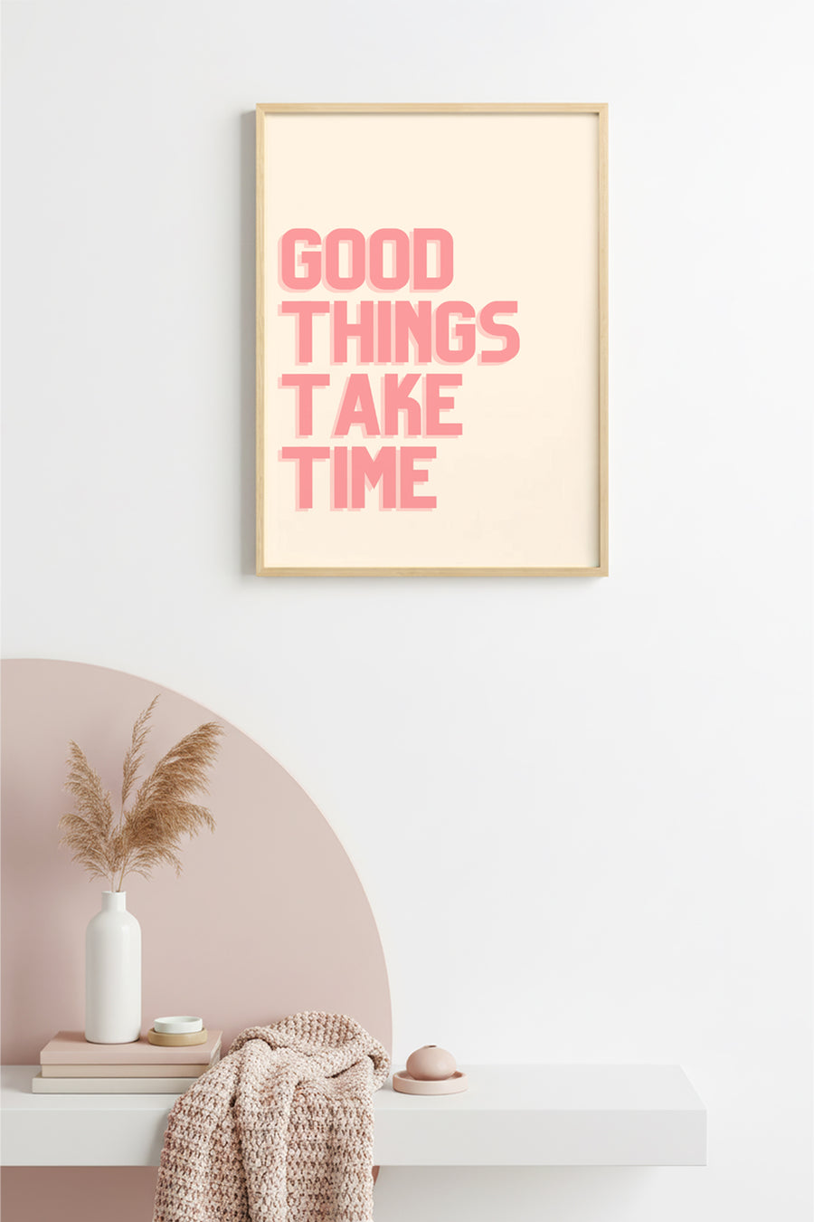 Doğal Ahşap Çerçeveli Retro Tablo - Good Things Take Time Sözlü Baskı | huhu2084
