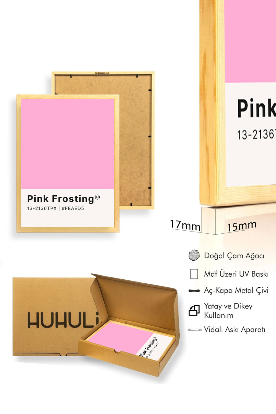 Doğal Ahşap Çerçeveli Retro Tablo - Pembe Tonlar | huhu2085