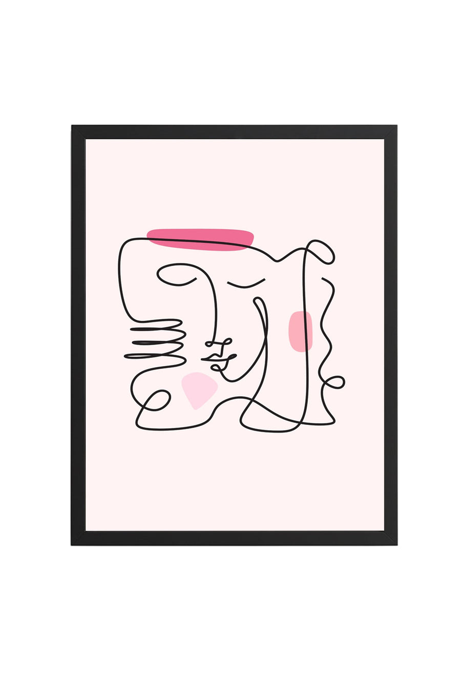 Doğal Ahşap Çerçeveli Soyut Line Art Kadın Portresi Tablo - Pembe Tonlar | huhu2087