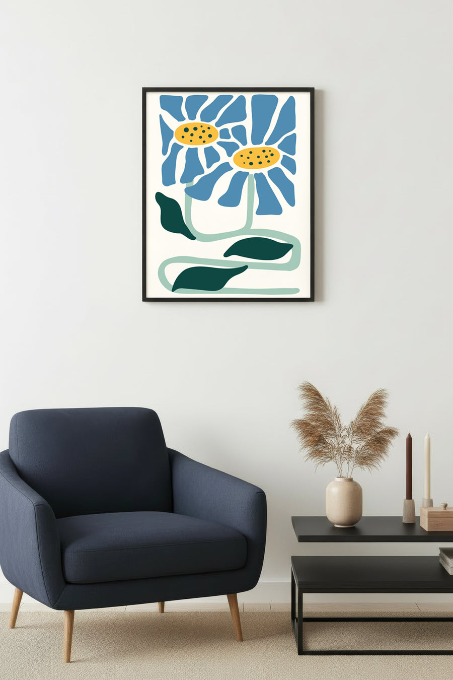 Doğal Ahşap Çerçeveli Retro Floral Tablo - Botanik Çiçek Desenli | huhu2089