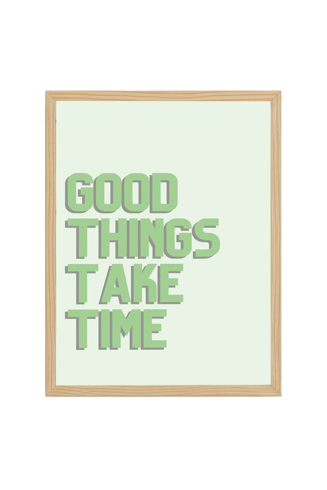 Doğal Ahşap Çerçeveli Retro Tablo - Good Things Take Time Yazı Sanatı | huhu2091