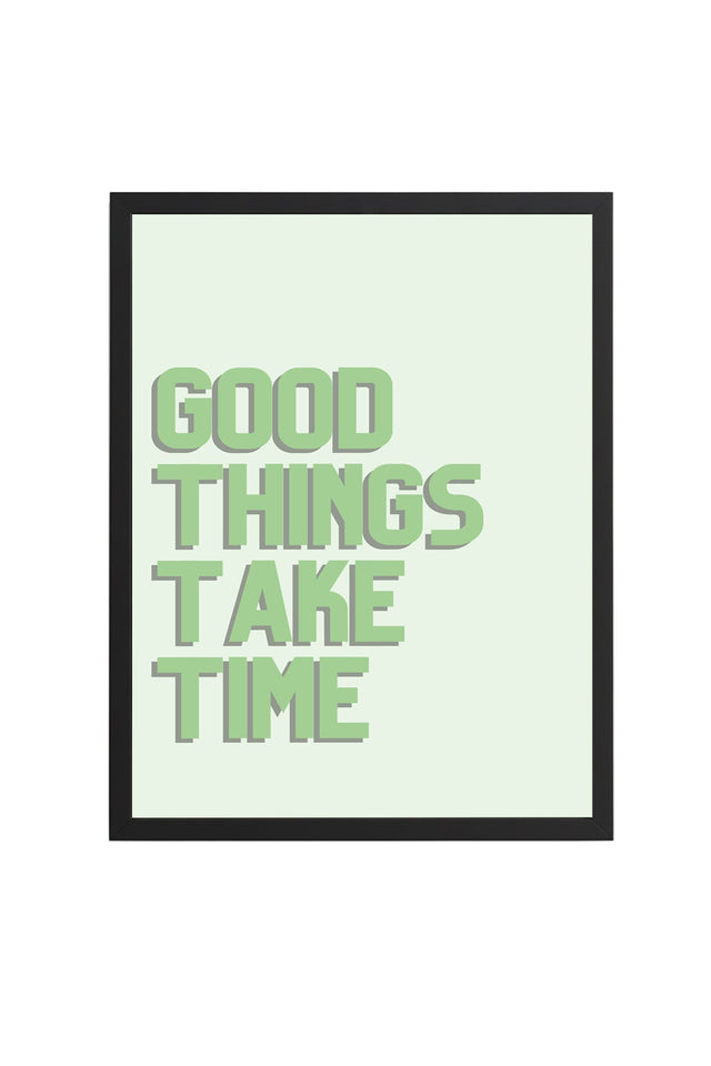 Doğal Ahşap Çerçeveli Retro Tablo - Good Things Take Time Yazı Sanatı | huhu2091