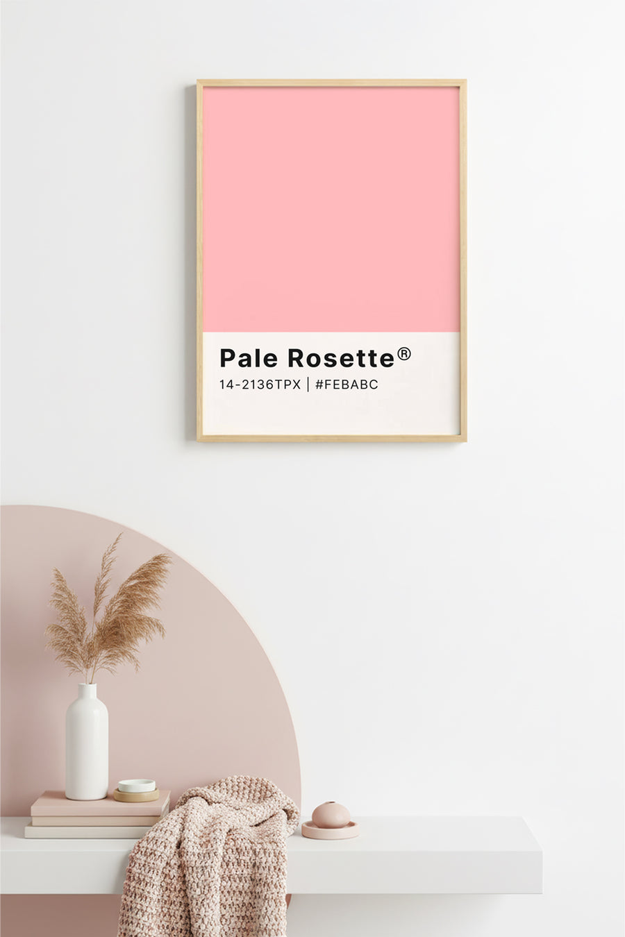 Doğal Ahşap Çerçeveli Retro Tablo - Pastel Pembe Rosette Desenli Tablo | huhu2093