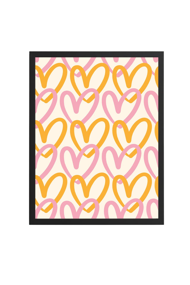 Doğal Ahşap Çerçeveli Retro Tablo - Kalp Desenli Pop Art | huhu2200