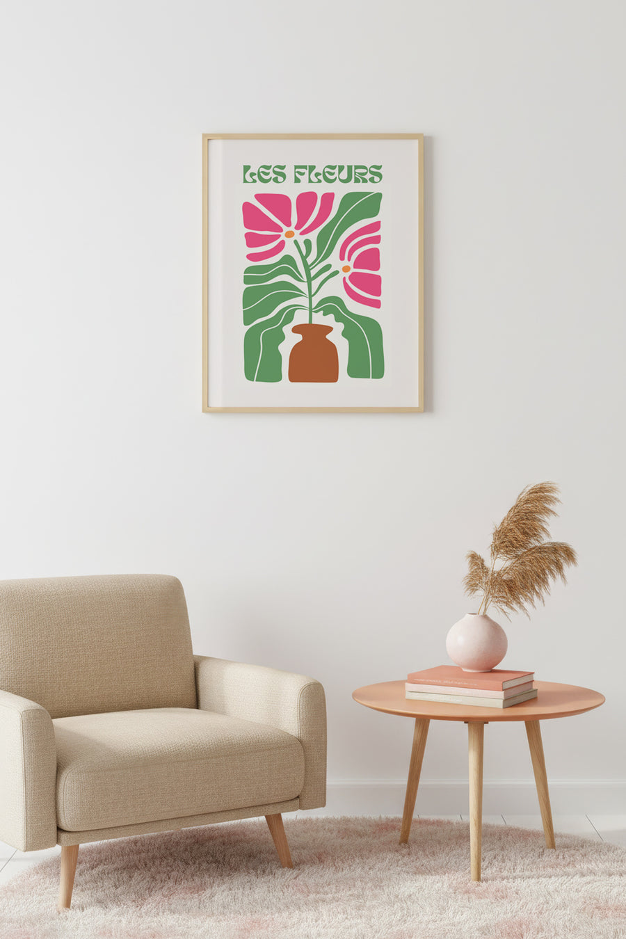 Doğal Ahşap Çerçeveli Retro Tablo - Botanik Çiçek Desenli | huhu2202