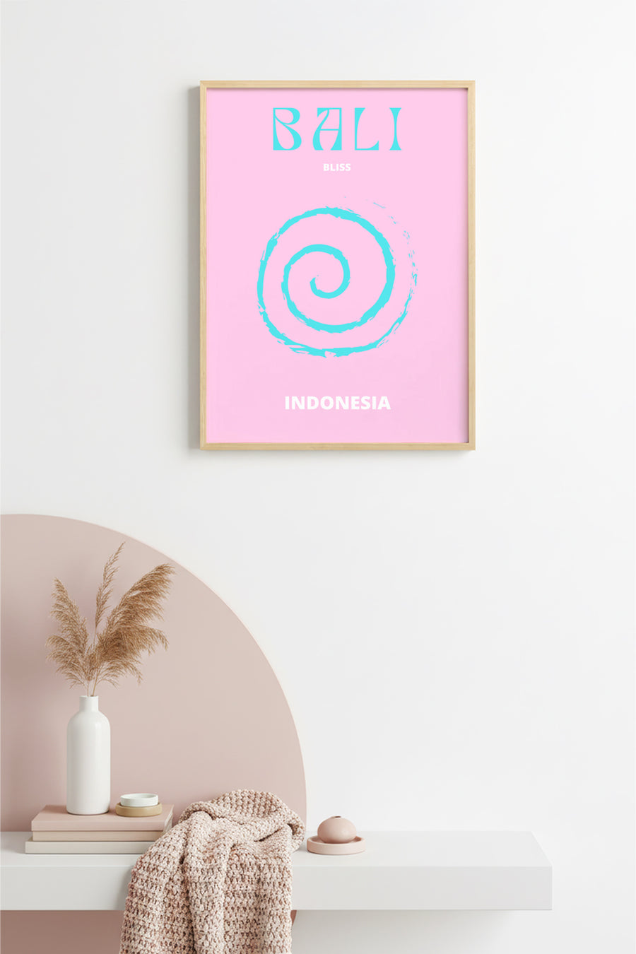 Doğal Ahşap Çerçeveli Pastel Soyut Tablo - Tropikal Spiral Desen | huhu2207