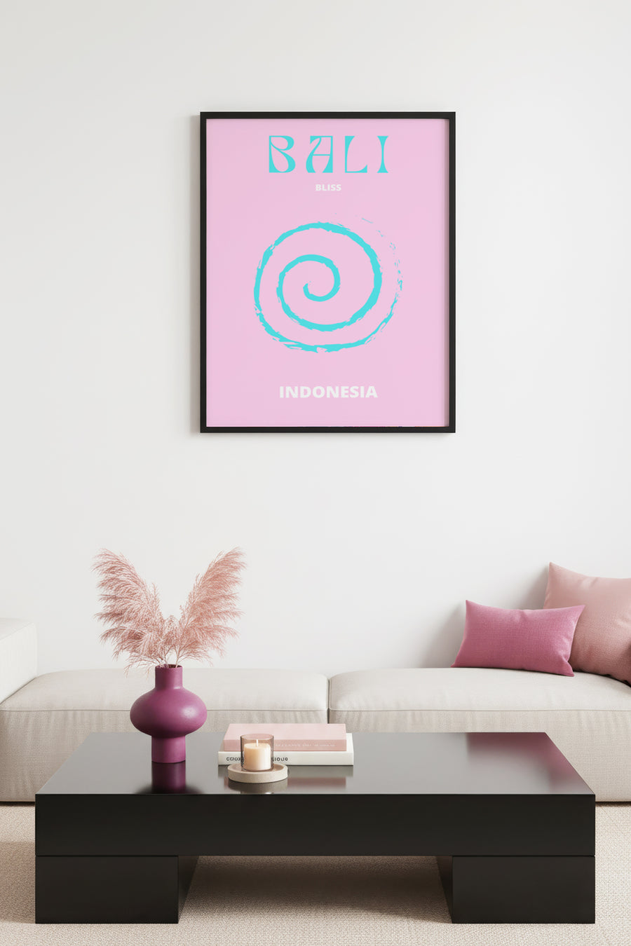 Doğal Ahşap Çerçeveli Pastel Soyut Tablo - Tropikal Spiral Desen | huhu2207