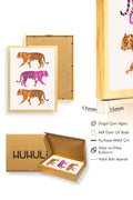 Doğal Ahşap Çerçeveli Retro Tablo - Tropikal Tiger Desenli Sanat Tablo | huhu2209