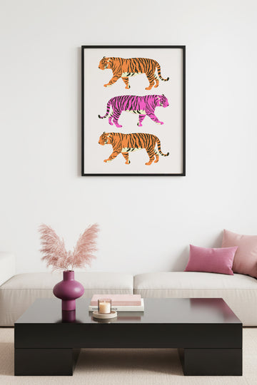 Doğal Ahşap Çerçeveli Retro Tablo - Tropikal Tiger Desenli Sanat Tablo | huhu2209