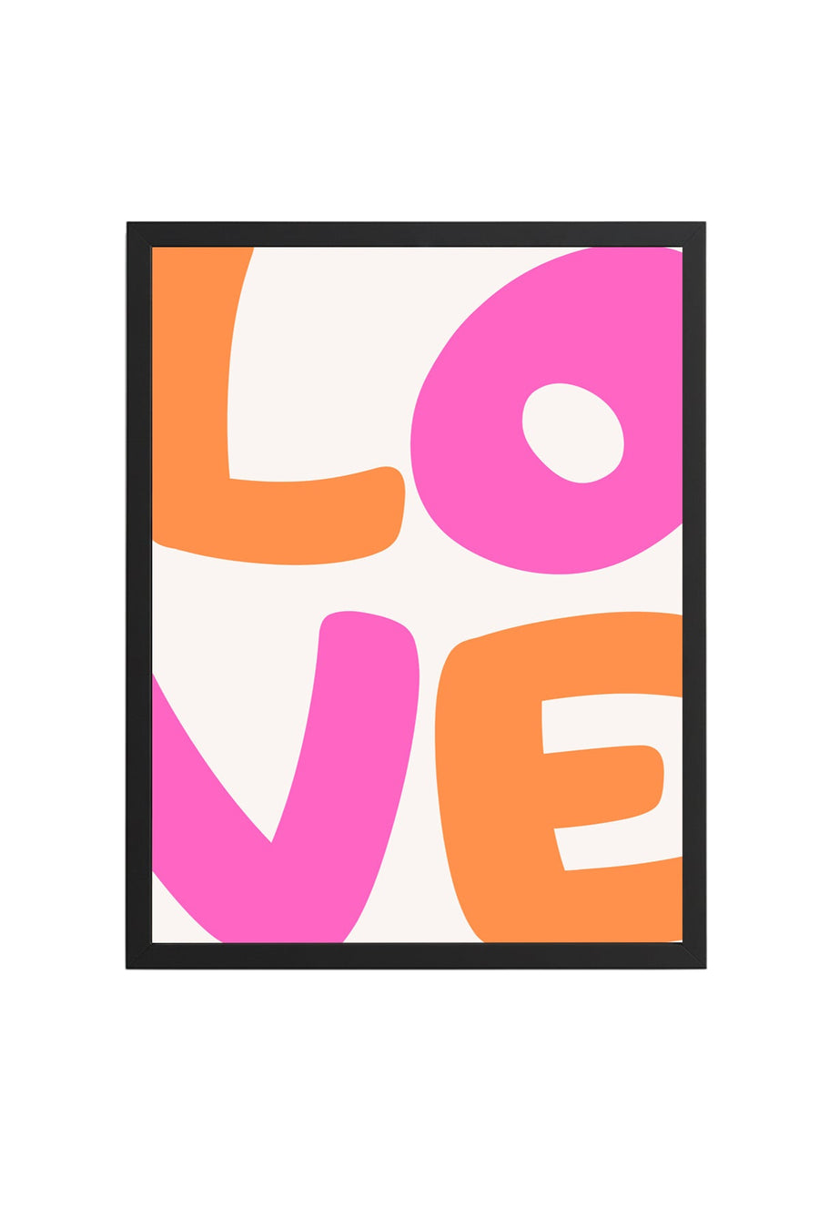 Doğal Ahşap Çerçeveli Pop Art Love Tablo - Pembe Turuncu Yazı | huhu2211