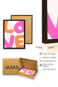 Doğal Ahşap Çerçeveli Pop Art Love Tablo - Pembe Turuncu Yazı | huhu2211