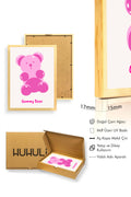 Doğal Ahşap Çerçeveli Retro Tablo - Pembe Gummy Bear Cartoon Tasarım | huhu2217