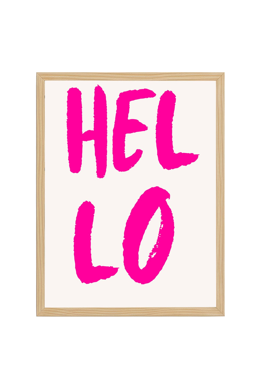 Doğal Ahşap Çerçeveli Retro Tablo - Hello Yazılı Pembe Tipografi Tablo | huhu2219