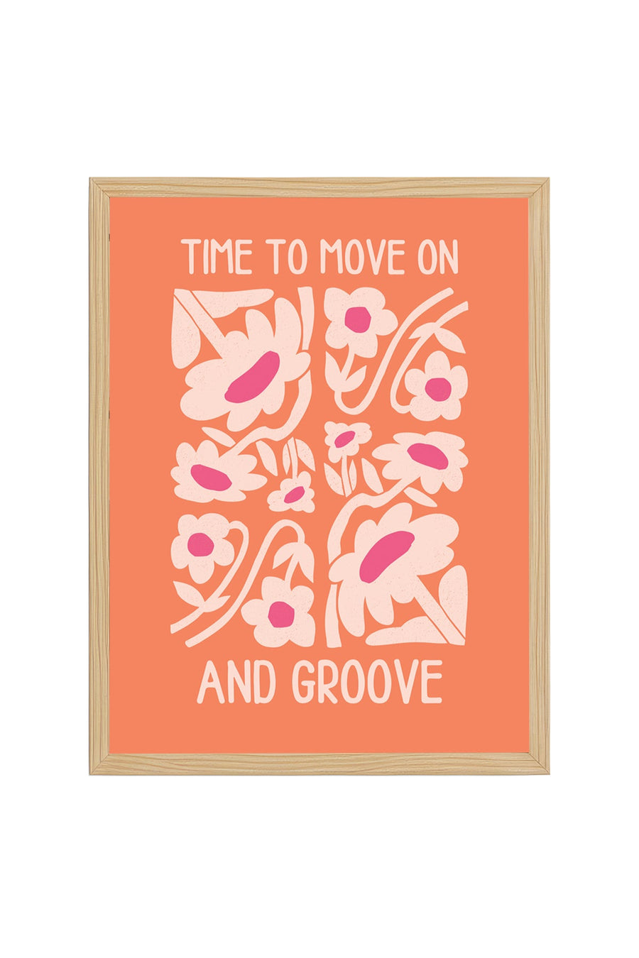 Doğal Ahşap Çerçeveli Retro Floral Tablo - Pembe Tonlu Çiçek Desenli | huhu2228