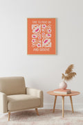 Doğal Ahşap Çerçeveli Retro Floral Tablo - Pembe Tonlu Çiçek Desenli | huhu2228