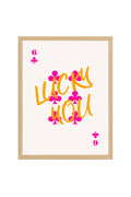 Doğal Ahşap Çerçeveli Retro Pop Art Tablo - Pembe ve Turuncu Lucky You | huhu2237