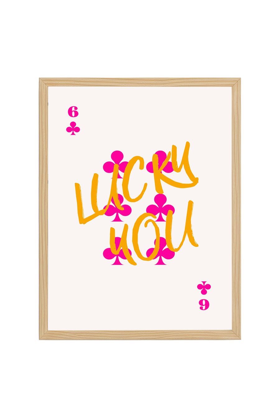 Doğal Ahşap Çerçeveli Retro Pop Art Tablo - Pembe ve Turuncu Lucky You | huhu2237