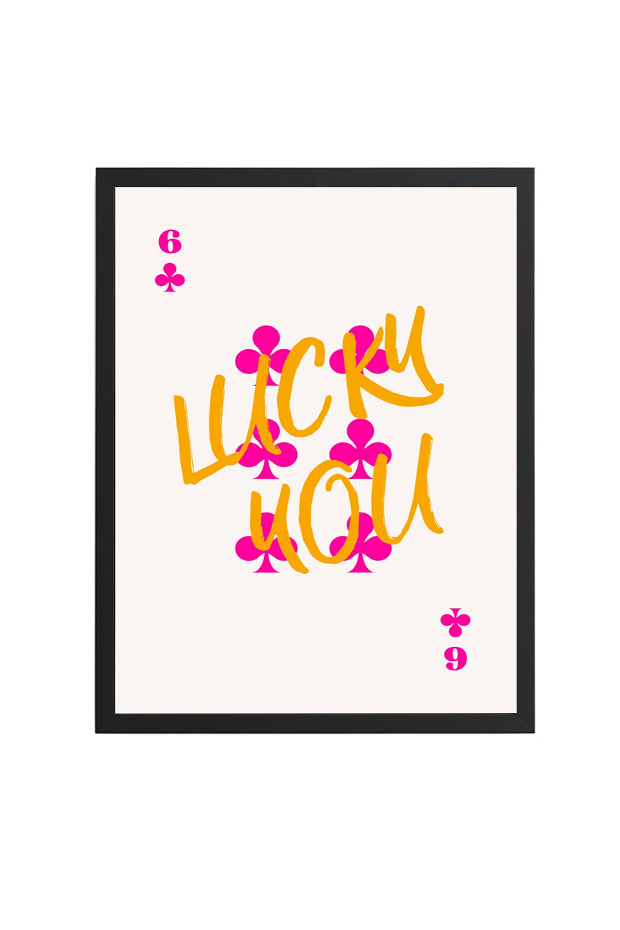 Doğal Ahşap Çerçeveli Retro Pop Art Tablo - Pembe ve Turuncu Lucky You | huhu2237