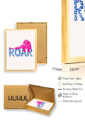 Doğal Ahşap Çerçeveli Retro Kaplan Tablo - Pembe ve Mavi Roar Deseni | huhu2239
