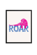 Doğal Ahşap Çerçeveli Retro Kaplan Tablo - Pembe ve Mavi Roar Deseni | huhu2239
